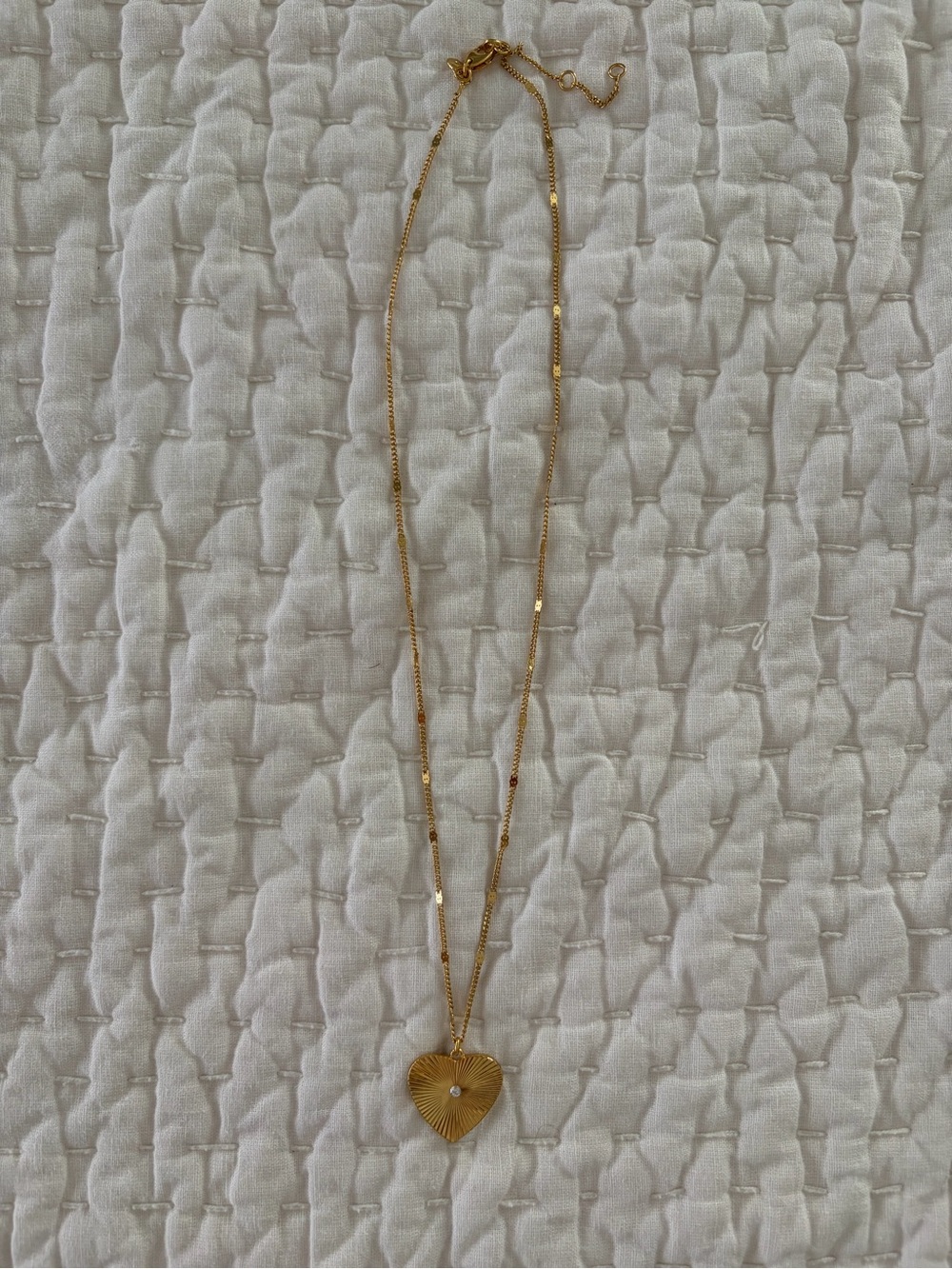 LIKE NEW Madewell Gold Tone Long Heart Necklace with Clear Crystal Stone